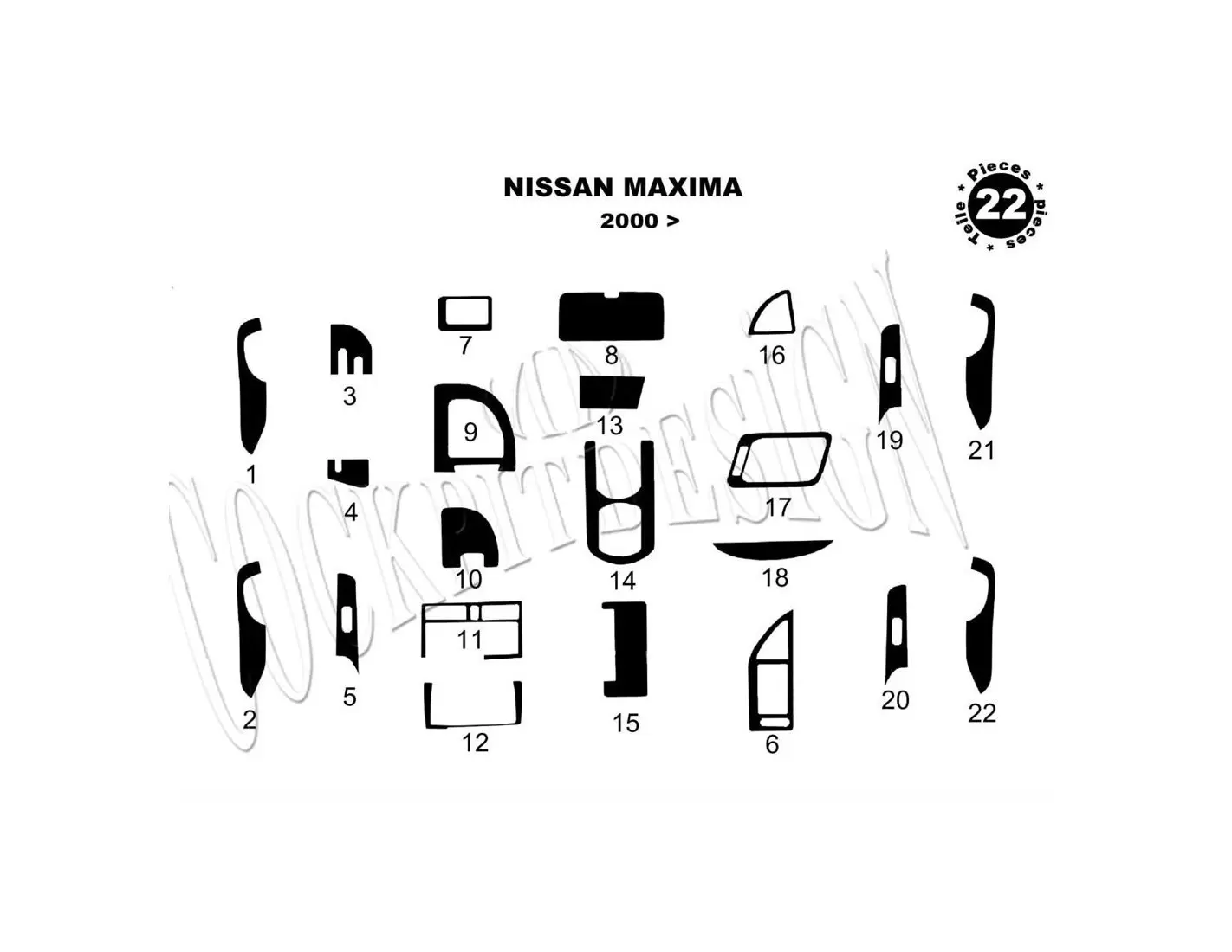 Nissan Maxima 00-04 Kit la décoration du tableau de bord 22-Pièce - 1 - habillage decor de tableau de bord