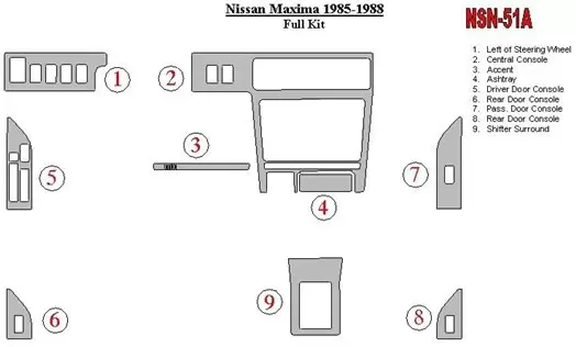 Nissan Maxima 1985-1988 Voll Satz BD innenausstattung armaturendekor cockpit dekor - 1- Cockpit Dekor Innenraum