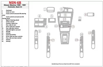 Nissan Maxima 1989-1991 Basic Set, Automatic Gearbox, 18 Parts set BD Interieur Dashboard Bekleding Volhouder