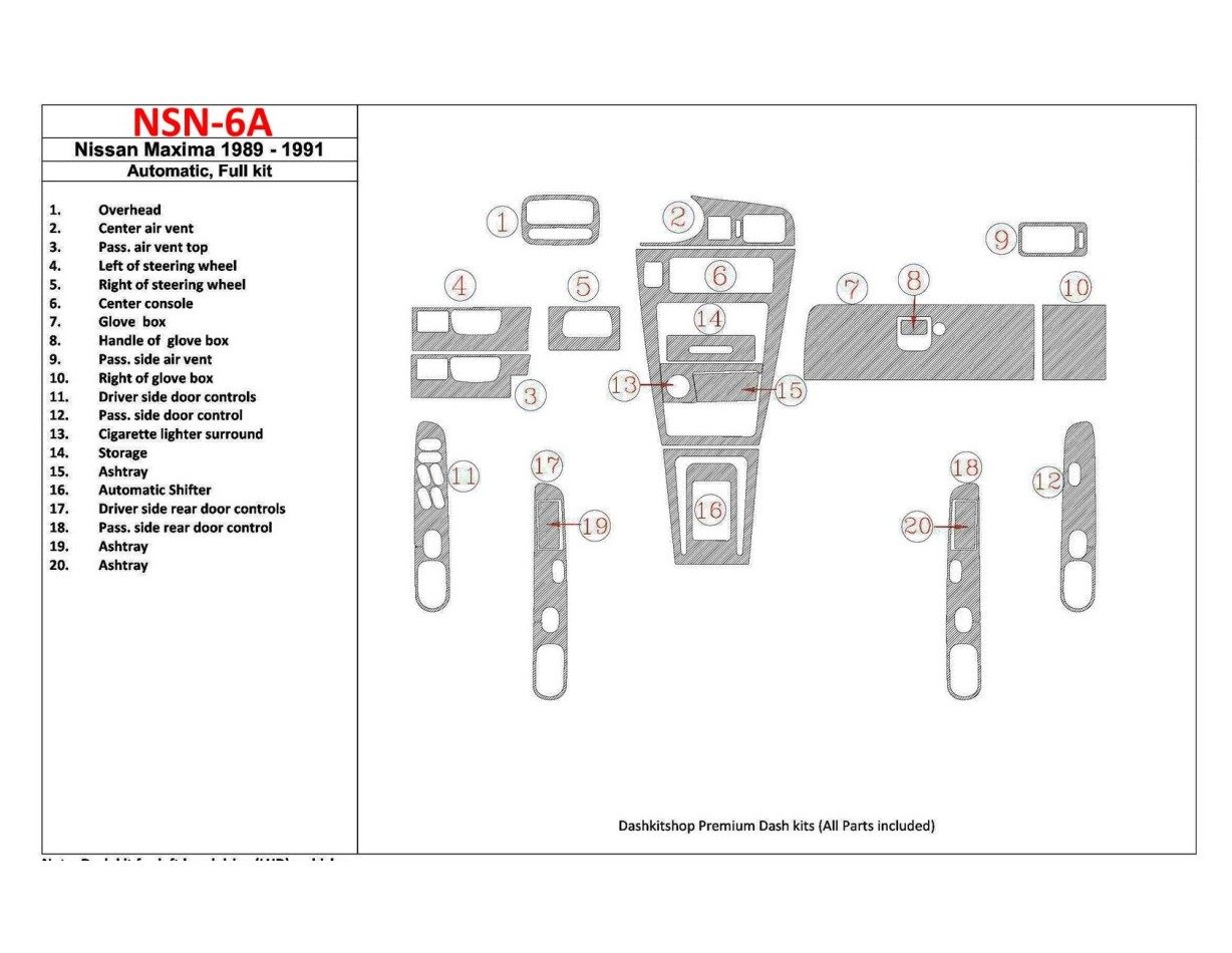 Nissan Maxima 1989-1991 Voll Satz, Automatic Gearbox, 20 Parts set BD innenausstattung armaturendekor cockpit dekor - 1- Cockpit