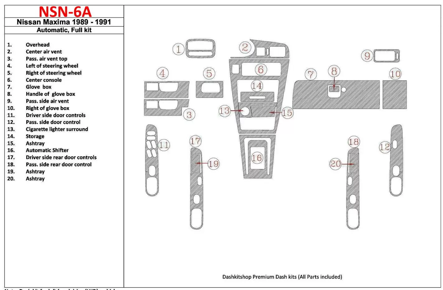 Nissan Maxima 1989-1991 Voll Satz, Automatic Gearbox, 20 Parts set BD innenausstattung armaturendekor cockpit dekor - 1- Cockpit