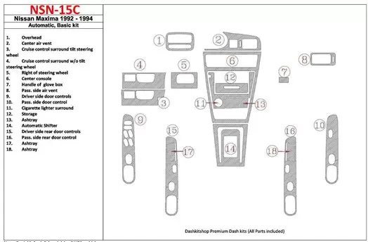 Nissan Maxima 1992-1994 Automatic Gearbox, Grundset, 18 Parts set BD innenausstattung armaturendekor cockpit dekor - 1- Cockpit 