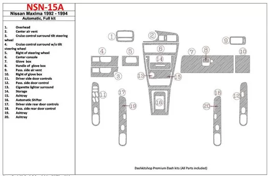 Nissan Maxima 1992-1994 Automatic Gearbox, Voll Satz, 20 Parts set BD innenausstattung armaturendekor cockpit dekor - 1- Cockpit