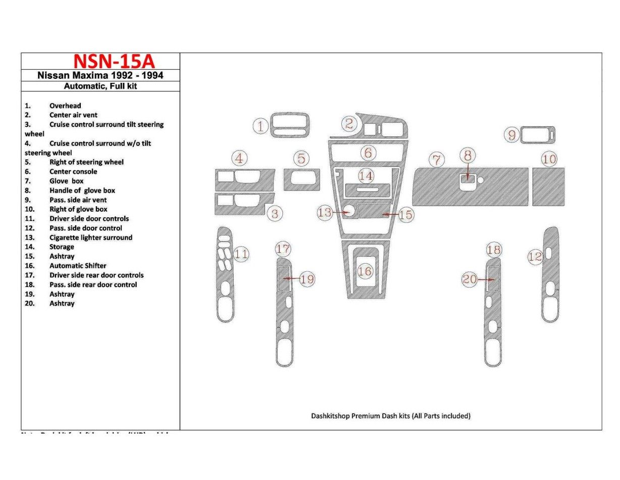 Nissan Maxima 1992-1994 Boîte automatique, Ensemble Complet, 20 Parts set BD Kit la décoration du tableau de bord - 1 - habillag