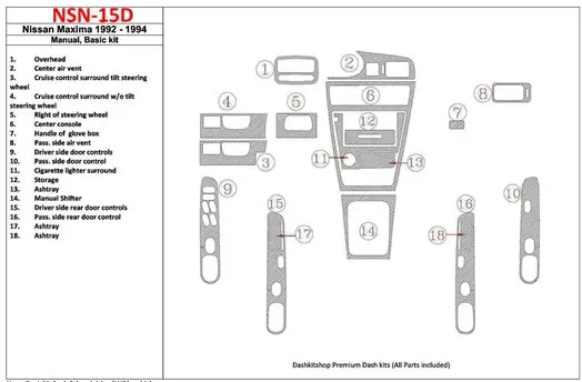 Nissan Maxima 1992-1994 Manual Gearbox, Grundset, 18 Parts set BD innenausstattung armaturendekor cockpit dekor - 1- Cockpit Dek