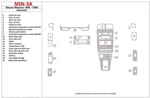 Nissan Maxima 1995-1999 Automatic Gearbox, 21 Parts set BD innenausstattung armaturendekor cockpit dekor - 1- Cockpit Dekor Inne