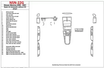 Nissan Maxima 2000-2001 Basic Set, Automatic Gearbox, Radio Without CD Player, 28 Parts set BD Interieur Dashboard Bekleding Vol