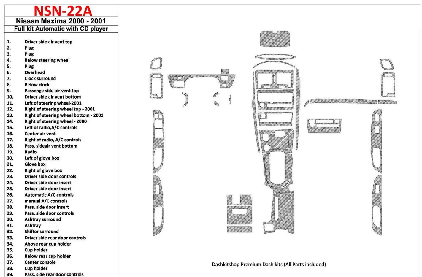 Nissan Maxima 2000-2001 Ensemble Complet, Boîte automatique, Radio Avec CD Player, 39 Parts set BD Kit la décoration du tableau 