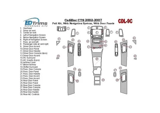 Cadillac CTS 2003-2007 Paquet de base, 18 Parts set BD Kit la décoration du tableau de bord - 1 - habillage decor de tableau de 
