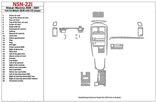 Nissan Maxima 2000-2001 Voll Satz, Automatic Gearbox, Radio With CD Player, OEM Compliance, 30 Parts set BD innenausstattung arm