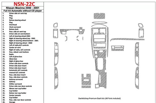 Nissan Maxima 2000-2001 Ensemble Complet, Boîte automatique, Radio Sans CD Player, 40 Parts set BD Décoration de tableau de b - 