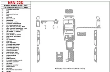 Nissan Maxima 2000-2001 Voll Satz, Manual Gearbox, Radio Without CD Player, 40 Parts set BD innenausstattung armaturendekor cock