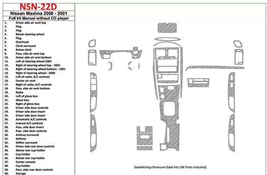 Nissan Maxima 2000-2001 Ensemble Complet, boîte manuellebox, Radio Sans CD Player, 40 Parts set BD Kit la décoration du tableau 