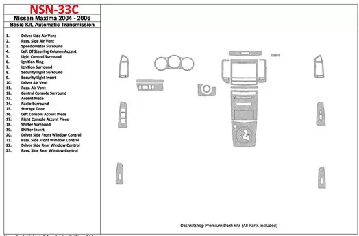 Nissan Maxima 2004-2006 Grundset, Automatic Gear BD innenausstattung armaturendekor cockpit dekor - 1- Cockpit Dekor Innenraum