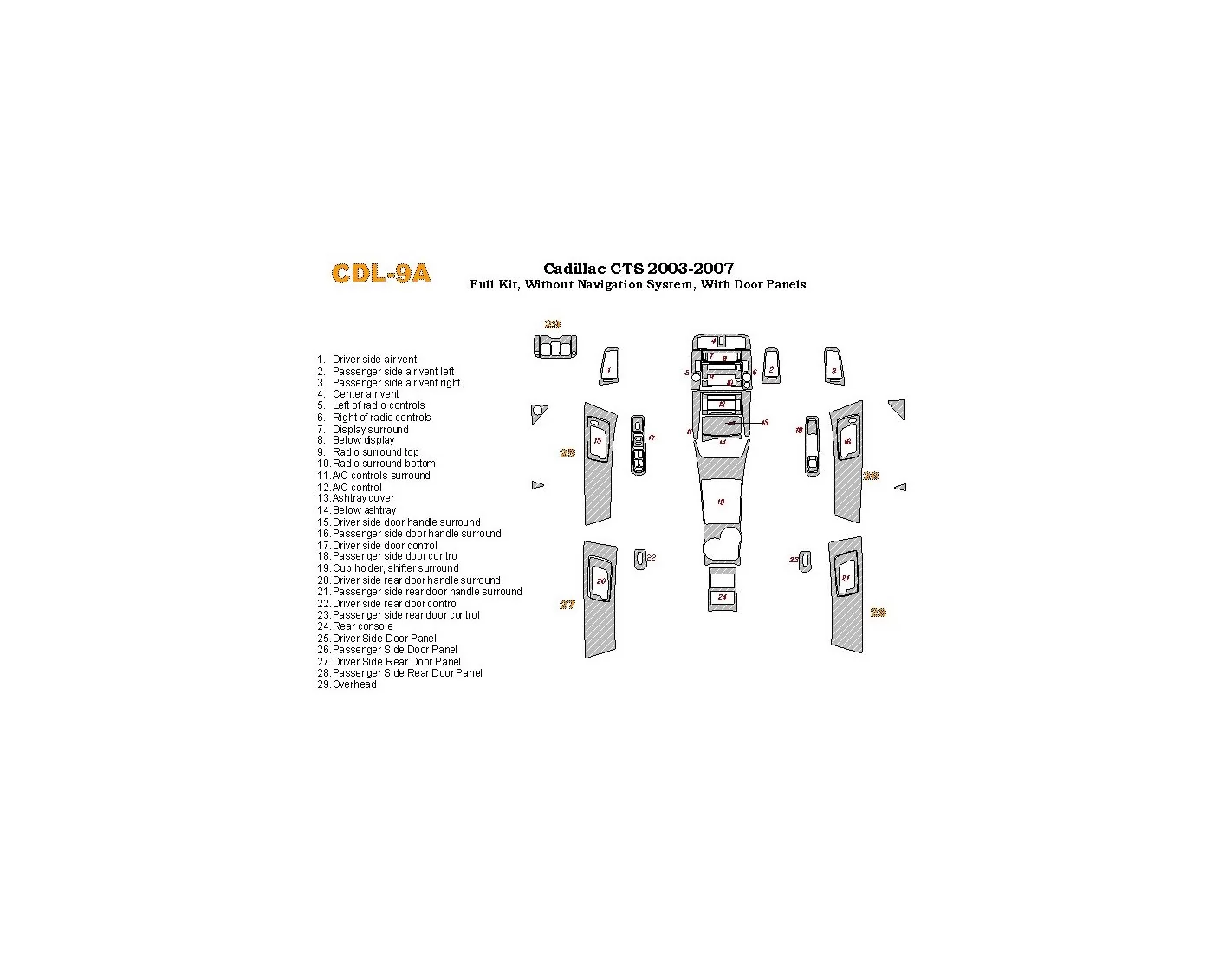 Cadillac CTS 2003-2007 Voll Satz BD innenausstattung armaturendekor cockpit dekor - 1- Cockpit Dekor Innenraum