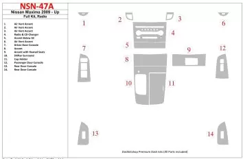 Nissan Maxima 2009-UP Ensemble Complet, Radio BD Kit la décoration du tableau de bord - 1 - habillage decor de tableau de bord