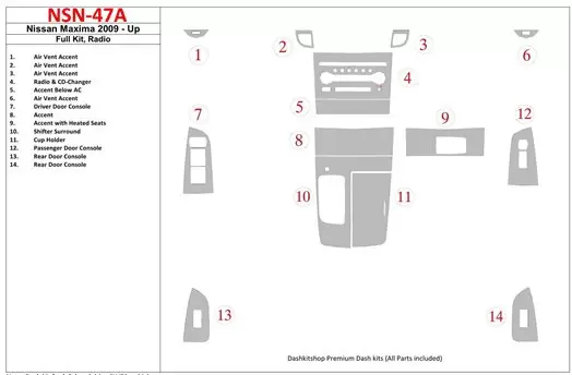 Nissan Maxima 2009-UP Ensemble Complet, Radio BD Kit la décoration du tableau de bord - 1 - habillage decor de tableau de bord