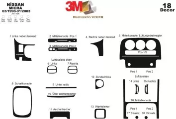 Nissan Micra 98-12.02 Mittelkonsole Armaturendekor Cockpit Dekor 18-Teilige - 2- Cockpit Dekor Innenraum