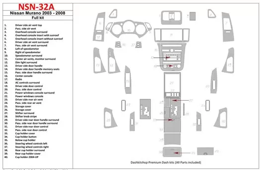 Nissan Murano 2003-2008 Full Set Interior BD Dash Trim Kit