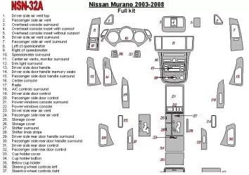 Nissan Murano 2003-2008 Ensemble Complet BD Kit la décoration du tableau de bord - 2 - habillage decor de tableau de bord