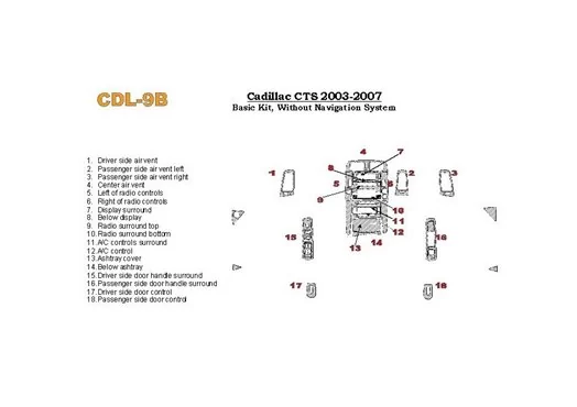 Cadillac CTS 2003-2007 Ensemble Complet, Avec NAVI, Avec Door Panels BD Kit la décoration du tableau de bord - 1 - habillage dec