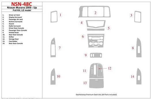 Nissan Murano 2009-UP Full Set, LE model BD Interieur Dashboard Bekleding Volhouder