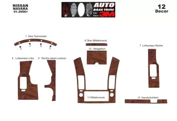 Nissan Navara D40 02.06 - 12.10 3D Inleg dashboard Interieurset aansluitend en pasgemaakt op he 12 -Teile