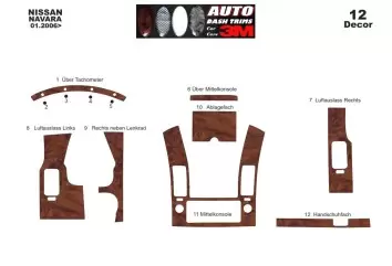 Nissan Navara D40 02.06-12.10 3M 3D Interior Dashboard Trim Kit Dash Trim Dekor 12-Parts