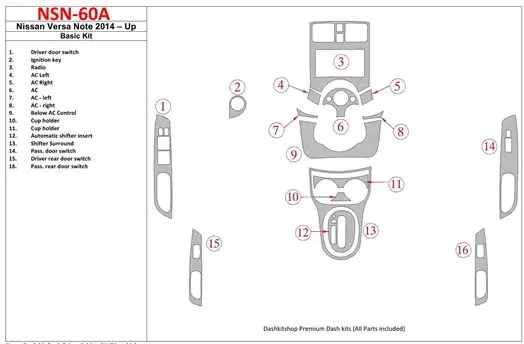 Nissan Note 2014-UP Paquet de base BD Kit la décoration du tableau de bord - 1 - habillage decor de tableau de bord