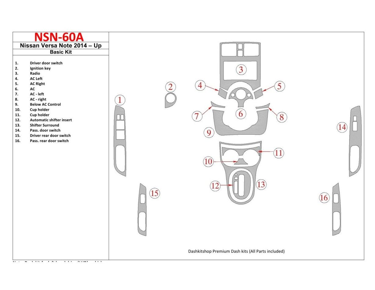 Nissan Note 2014-UP Paquet de base BD Kit la décoration du tableau de bord - 1 - habillage decor de tableau de bord