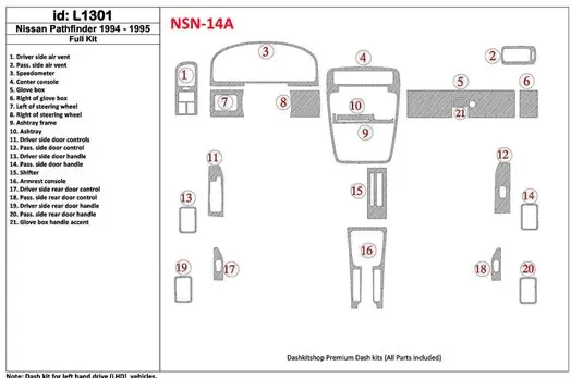 Nissan Pathfinder 1994-1995 Voll Satz, 21 Parts set BD innenausstattung armaturendekor cockpit dekor - 1- Cockpit Dekor Innenrau