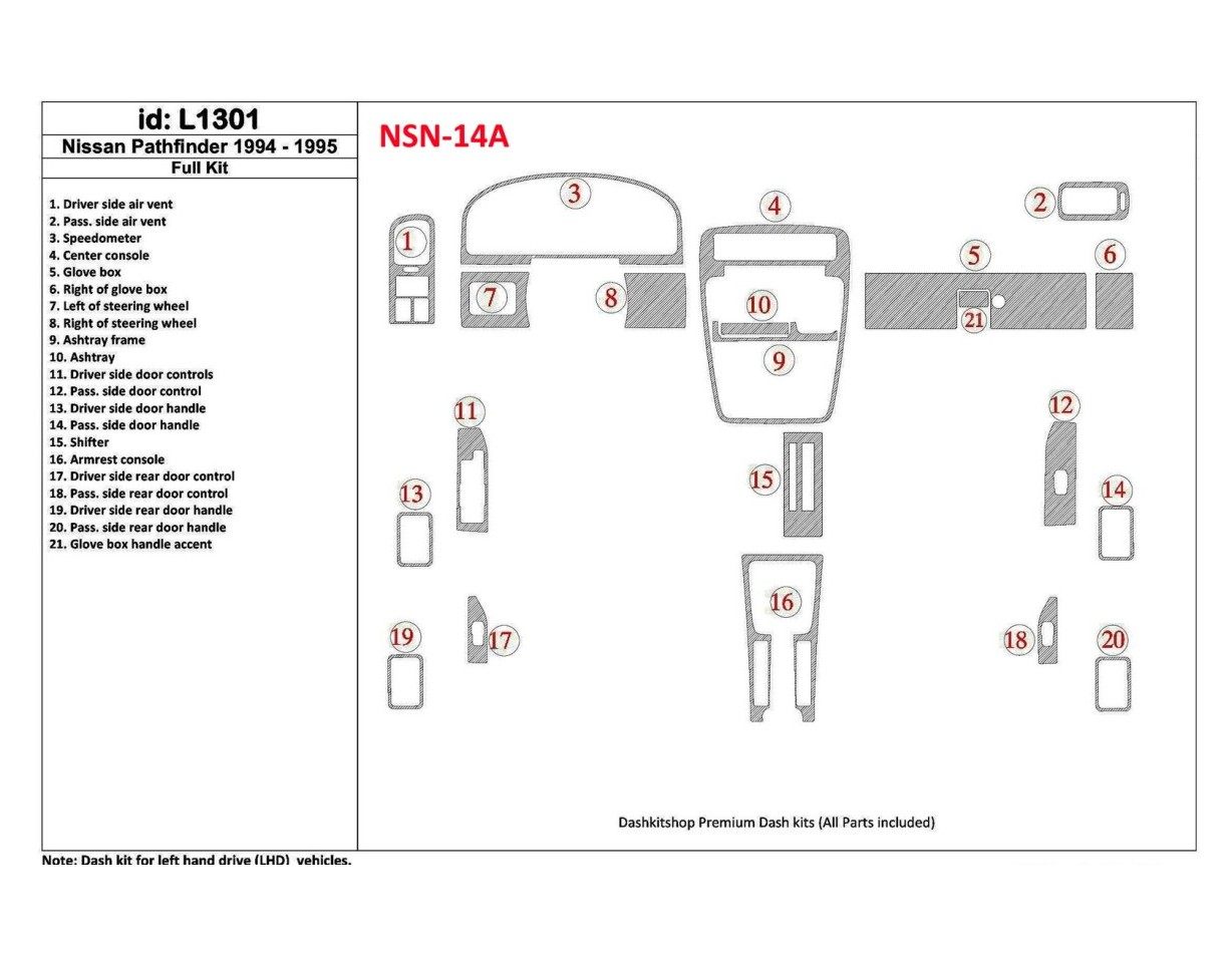 Nissan Pathfinder 1994-1995 Voll Satz, 21 Parts set BD innenausstattung armaturendekor cockpit dekor - 1- Cockpit Dekor Innenrau