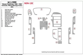Nissan Pathfinder 1996-1999 Automatic Gearbox, Without Message Center, 4WD, 15 Parts set Interior BD Dash Trim Kit