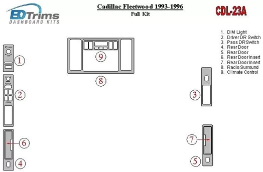 Cadillac Fleetwood 1993-1996 Ensemble Complet BD Kit la décoration du tableau de bord - 1 - habillage decor de tableau de bord
