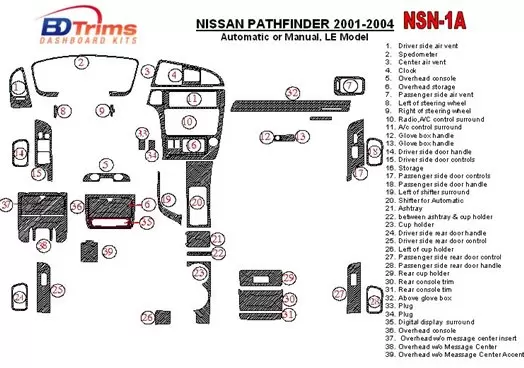 Nissan Pathfinder 2001-2004 LE Model Cruscotto BD Rivestimenti interni