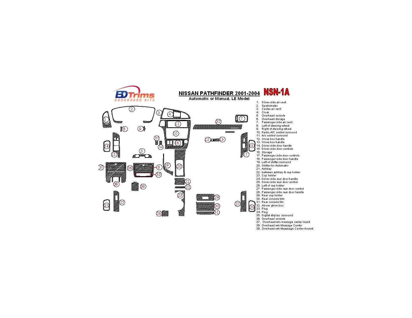 Nissan Pathfinder 2001-2004 LE Model BD Kit la décoration du tableau de bord - 1 - habillage decor de tableau de bord