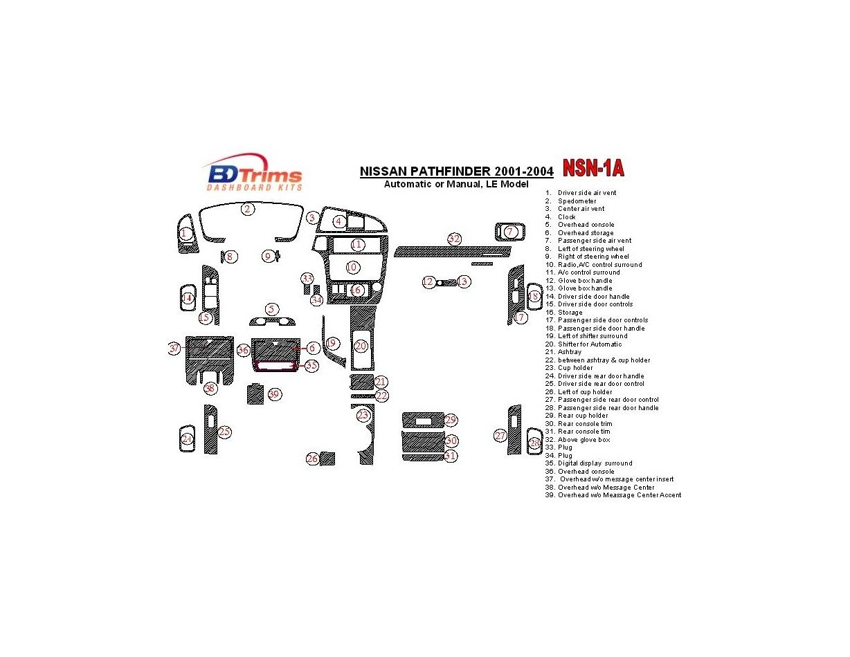 Nissan Pathfinder 2001-2004 LE Model BD Interieur Dashboard Bekleding Volhouder