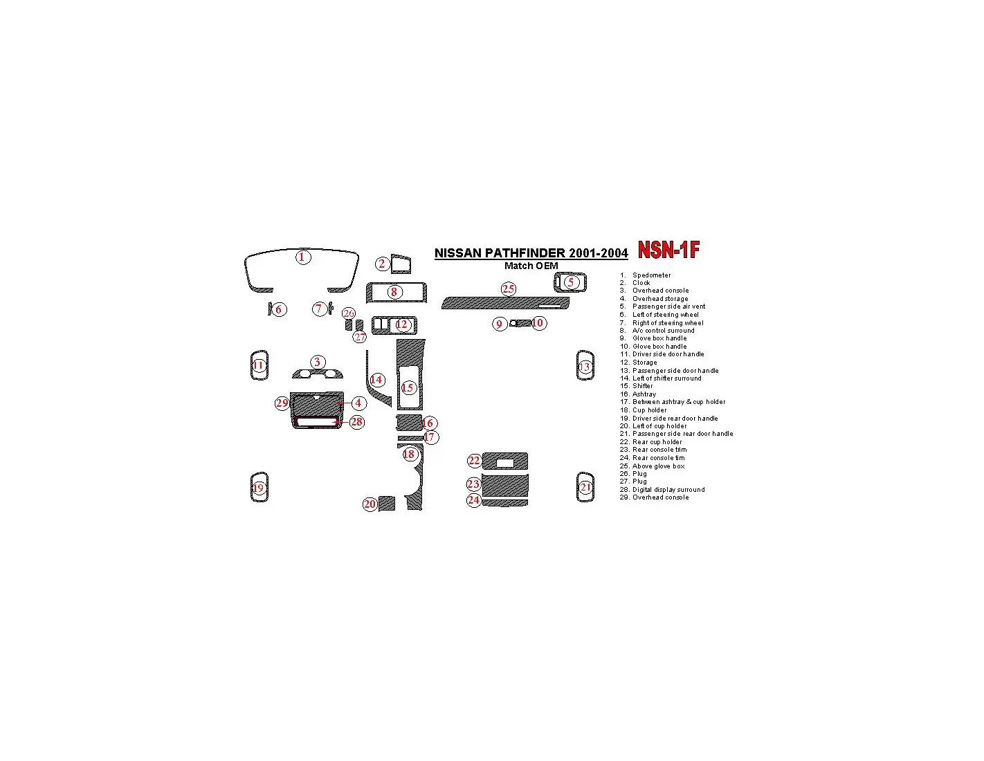 Nissan Pathfinder 2001-2004 OEM Compliance BD Kit la décoration du tableau de bord - 1 - habillage decor de tableau de bord