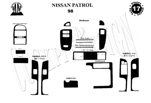 Nissan Patrol 03.1998 3M 3D Interior Dashboard Trim Kit Dash Trim Dekor 17-Parts