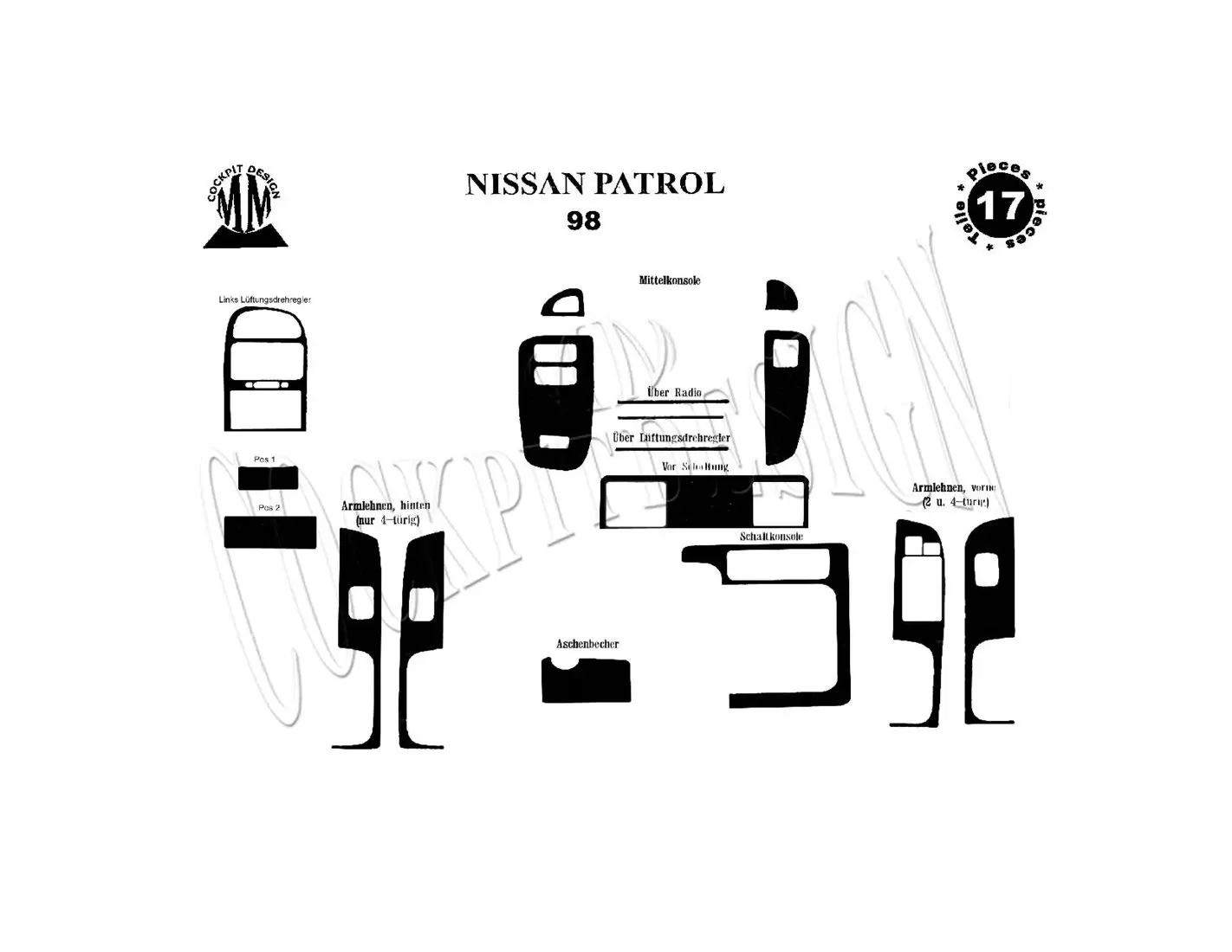 Nissan Patrol 1998 Mittelkonsole Armaturendekor Cockpit Dekor 17-Teilige - 1- Cockpit Dekor Innenraum