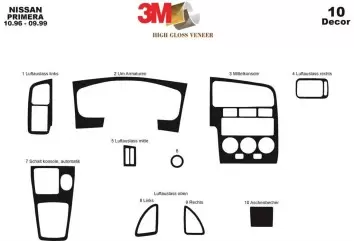 Nissan Primera 96-99 Kit la décoration du tableau de bord 10-Pièce - 2 - habillage decor de tableau de bord