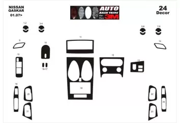 Nissan Qashqa? 01.07-12.10 3M 3D Interior Dashboard Trim Kit Dash Trim Dekor 24-Parts