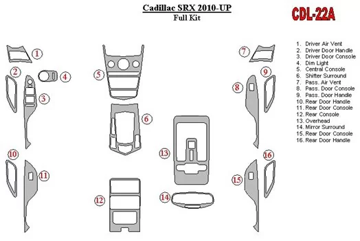 Cadillac SRX 2010-UP Ensemble Complet BD Kit la décoration du tableau de bord - 1 - habillage decor de tableau de bord