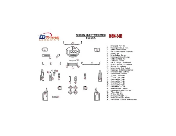 Nissan Quest 2003-2006 Basic Set Interior BD Dash Trim Kit