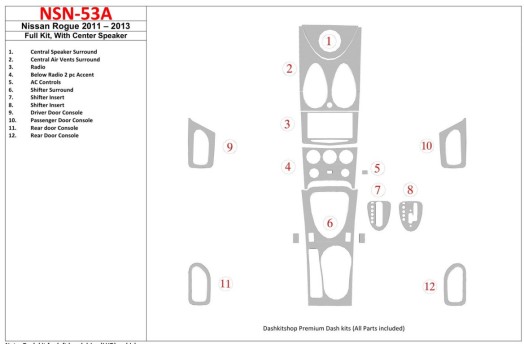 Nissan Roque 2011-UP Voll Satz, With Center Speaker BD innenausstattung armaturendekor cockpit dekor - 1- Cockpit Dekor Innenrau Nissan Roque 2011-UP Voll Satz, With Center Speaker BD innenausstattung armaturendekor cockpit dekor - 1- Cockpit Dekor Innenrau