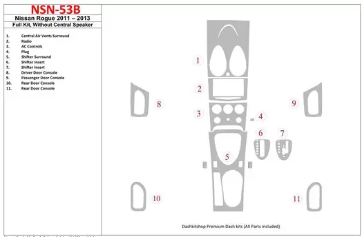 Nissan Roque 2011-UP Full Set, Without Center Speaker Interior BD Dash Trim Kit