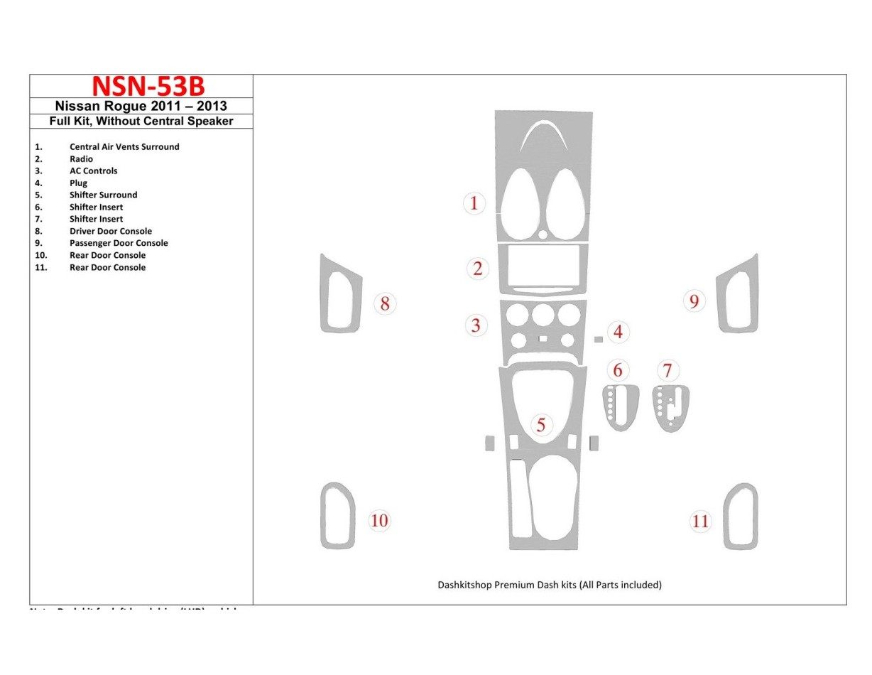 Nissan Roque 2011-UP Ensemble Complet, Sans Center Speaker BD Kit la décoration du tableau de bord - 1 - habillage decor de tabl