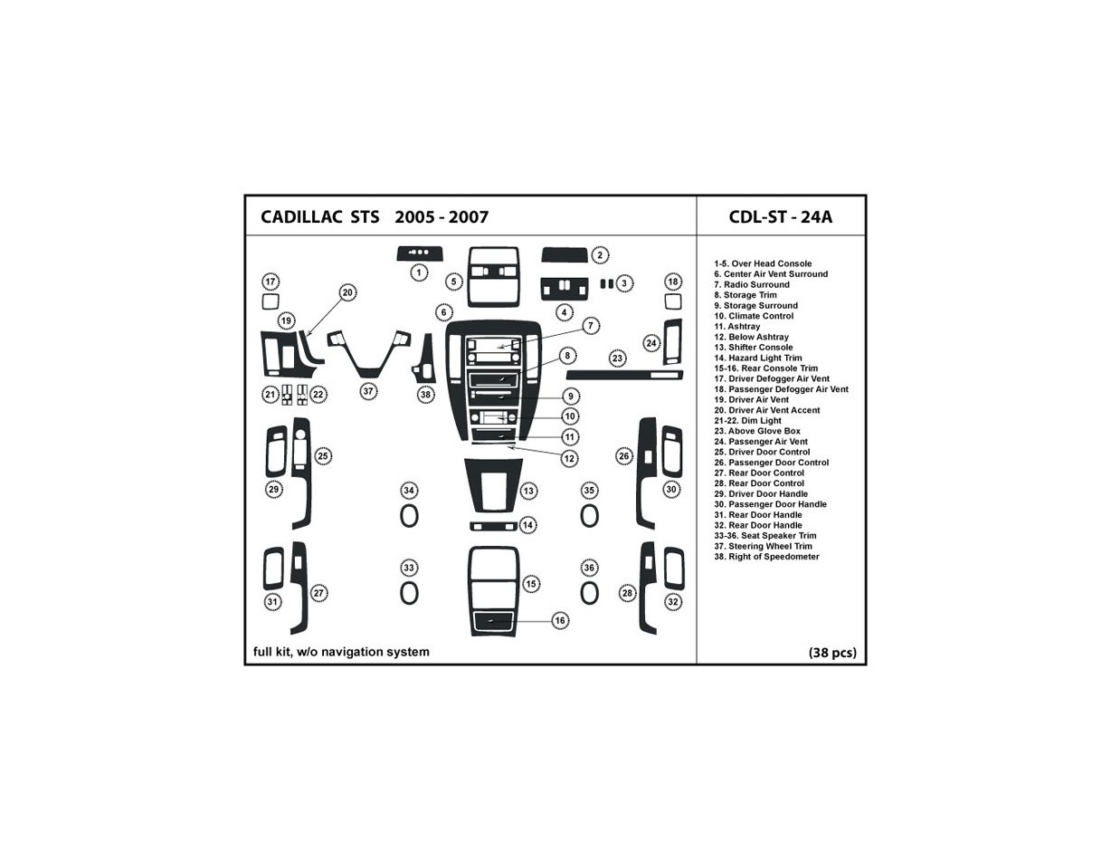 CADILLAC Cadillac STS 2008-2012 Full Set, With NAVI, Without NAVI Interior BD Dash Trim Kit €64.99