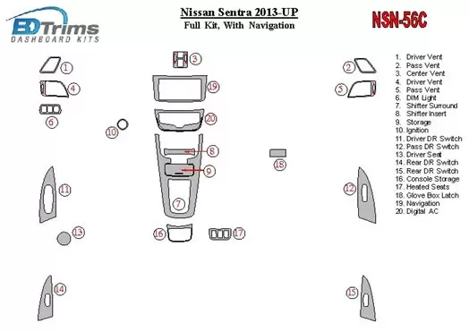 Nissan Sentra 2013-UP Avec NAVI BD Kit la décoration du tableau de bord - 1 - habillage decor de tableau de bord