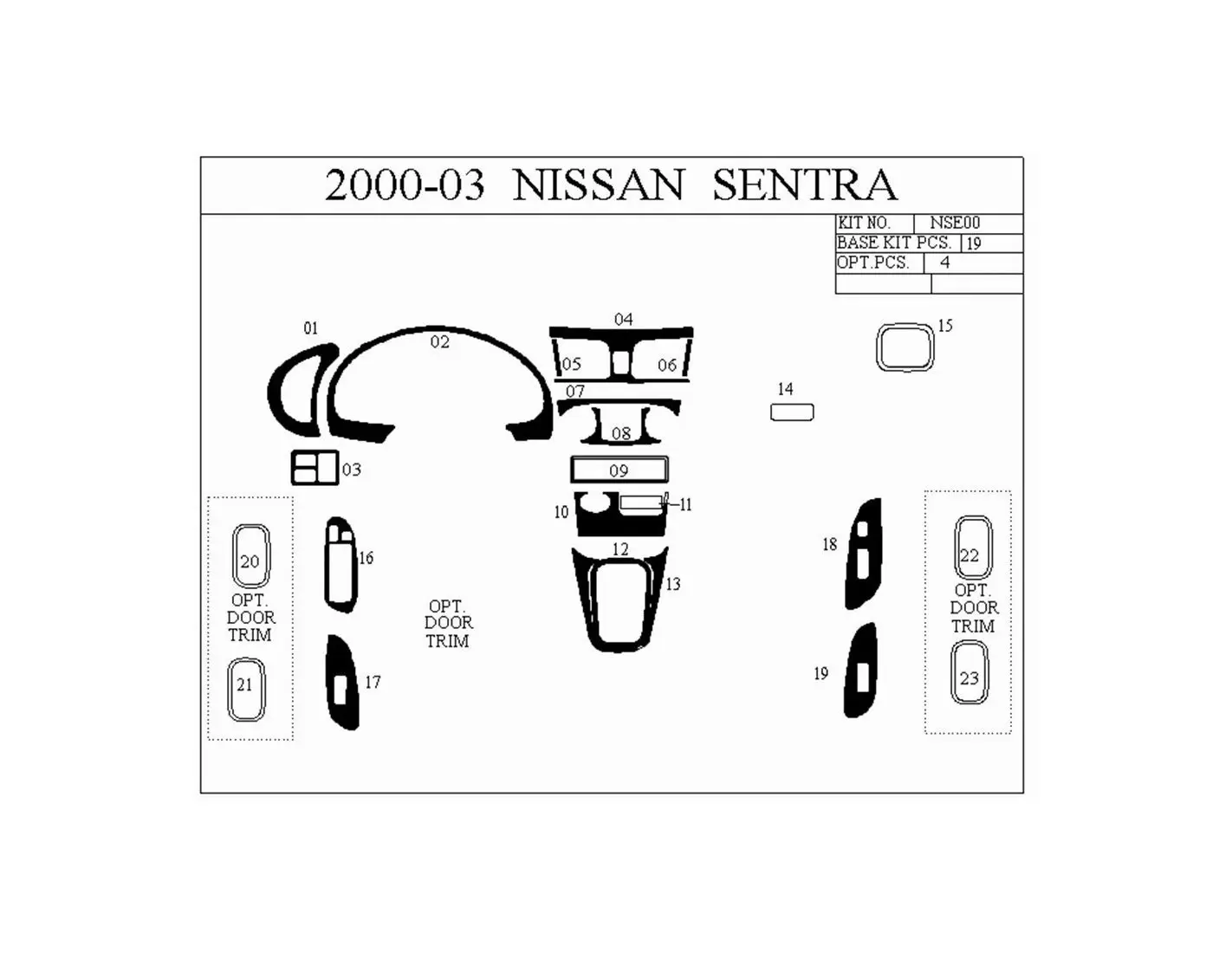Nissan Sentra 95-97 3D Inleg dashboard Interieurset aansluitend en pasgemaakt op he 10 -Teile